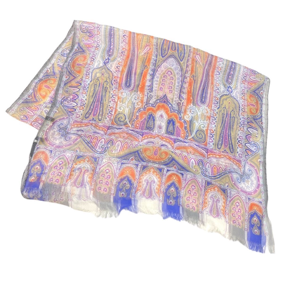 極美品】ETRO ペイズリー柄ストール シフォン シルク100 極美品】ETRO ペイズリー柄ストール シフォン シルク100
