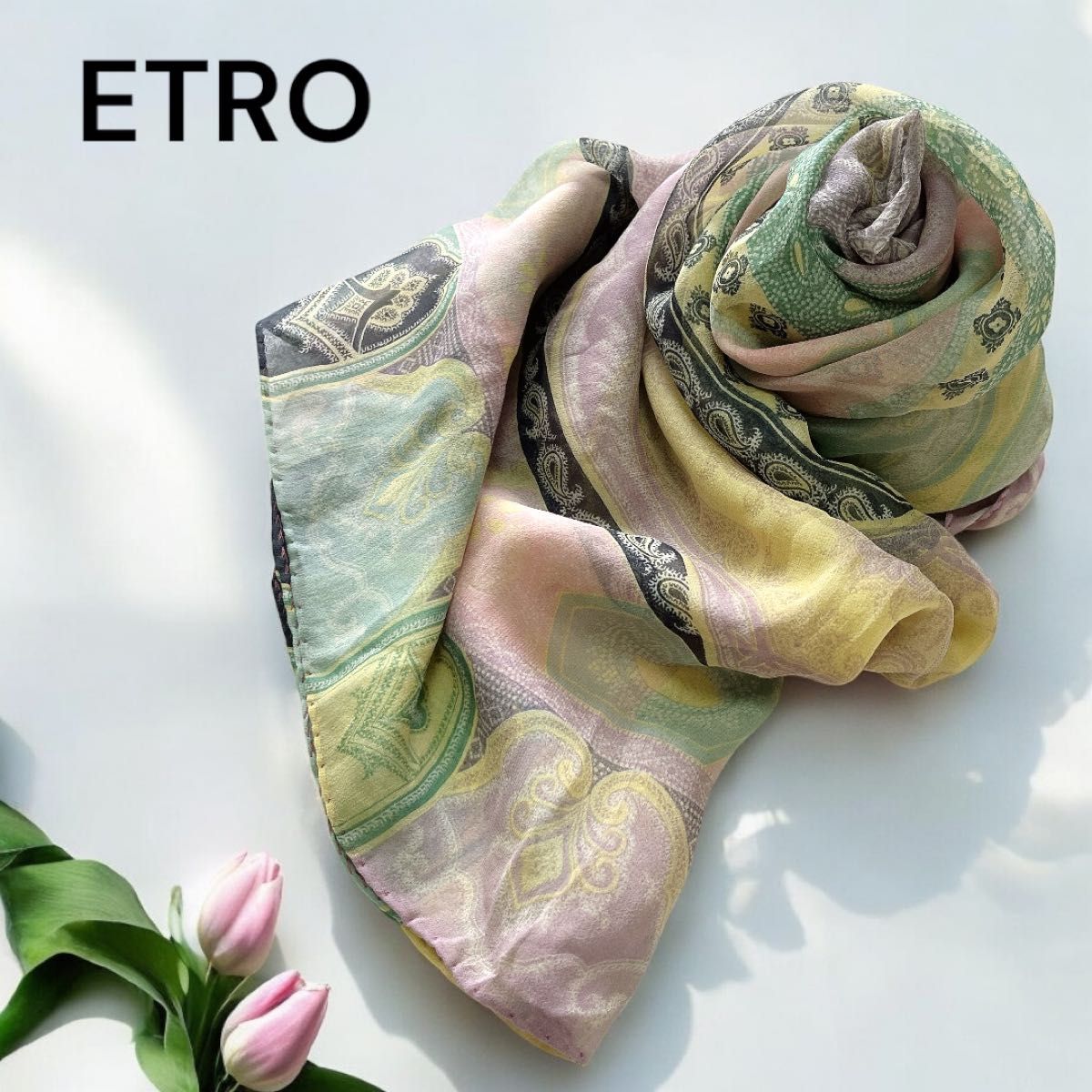 超大判】ETRO スカーフ ショール ペイズリー柄 シフォン 透け感 超大判】ETRO スカーフ ショール ペイズリー柄 シフォン 透け感