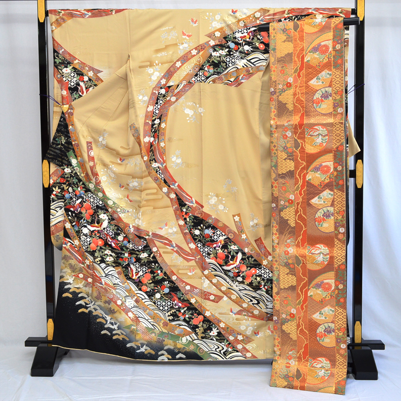 2Fきもの 京友禅 振袖 2点セット 袋帯 佐賀錦 逸品 身丈163cm 短冊文