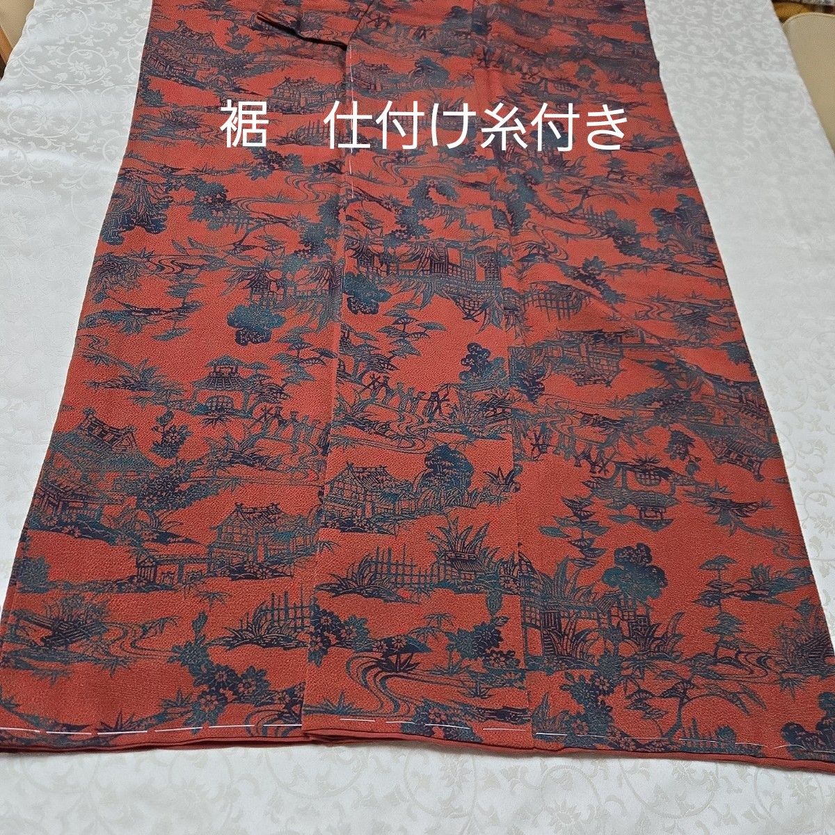 未使用】正絹 袷小紋 赤城右堂製 本草木染鬼しぼ縮緬 証書付き 未使用】正絹 袷小紋 赤城右堂製 本草木染鬼しぼ縮緬 証書付き