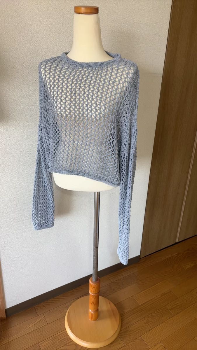 ★GRL★メッシュ編みクロップド丈ニットトップス★fo1537★サイズフリー★