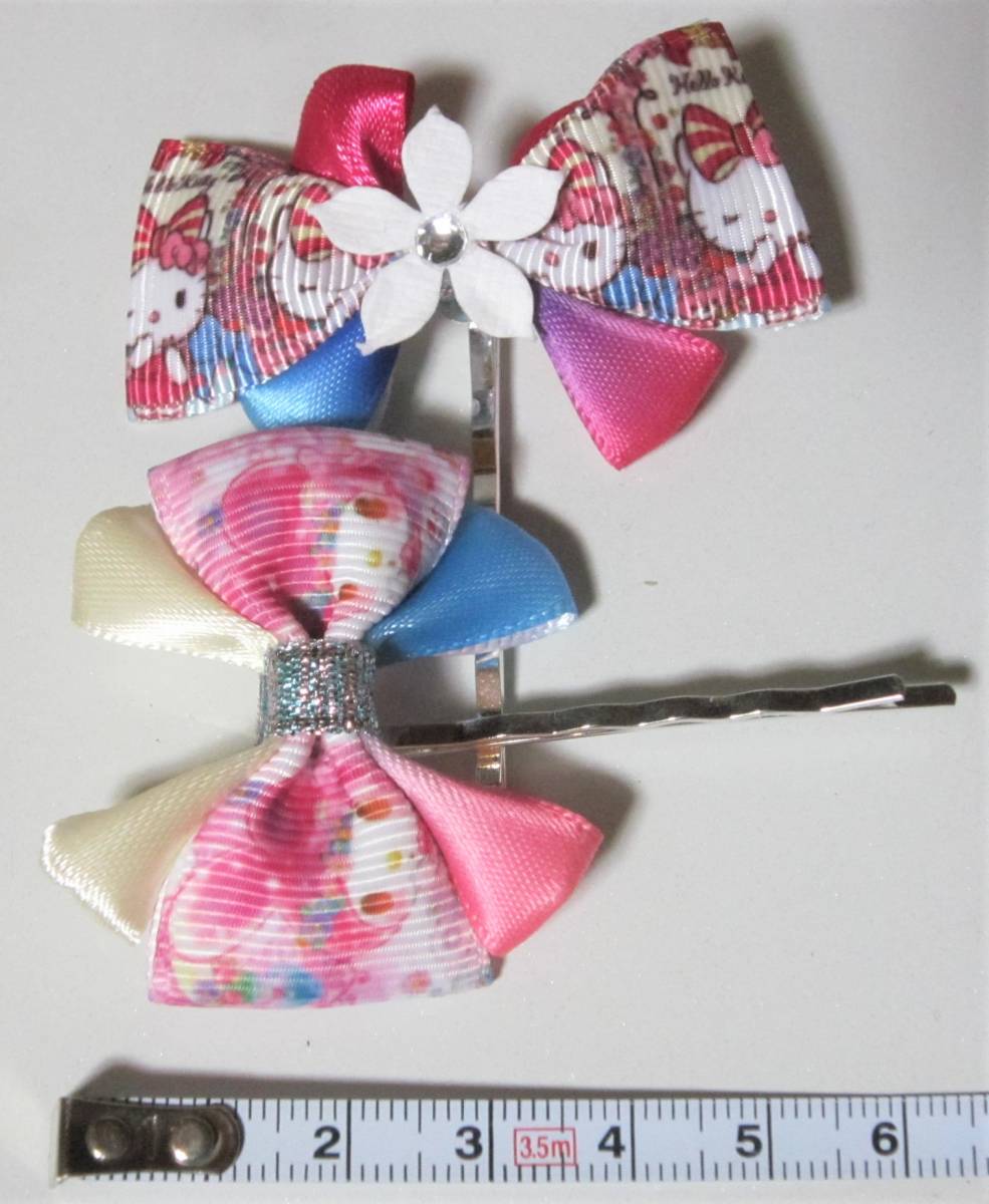  hairpin 4 piece set hand made handmade hair accessory ribbon * Glo gran ribbon * Rainbow color girl presentation stylish 