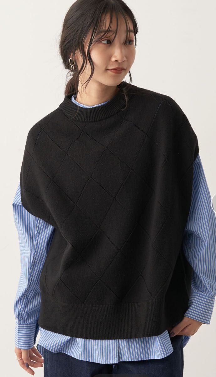 新品】ニットベスト ダイヤ柄 ブラック Fサイズ クラフト 新品】ニットベスト ダイヤ柄 ブラック Fサイズ クラフト