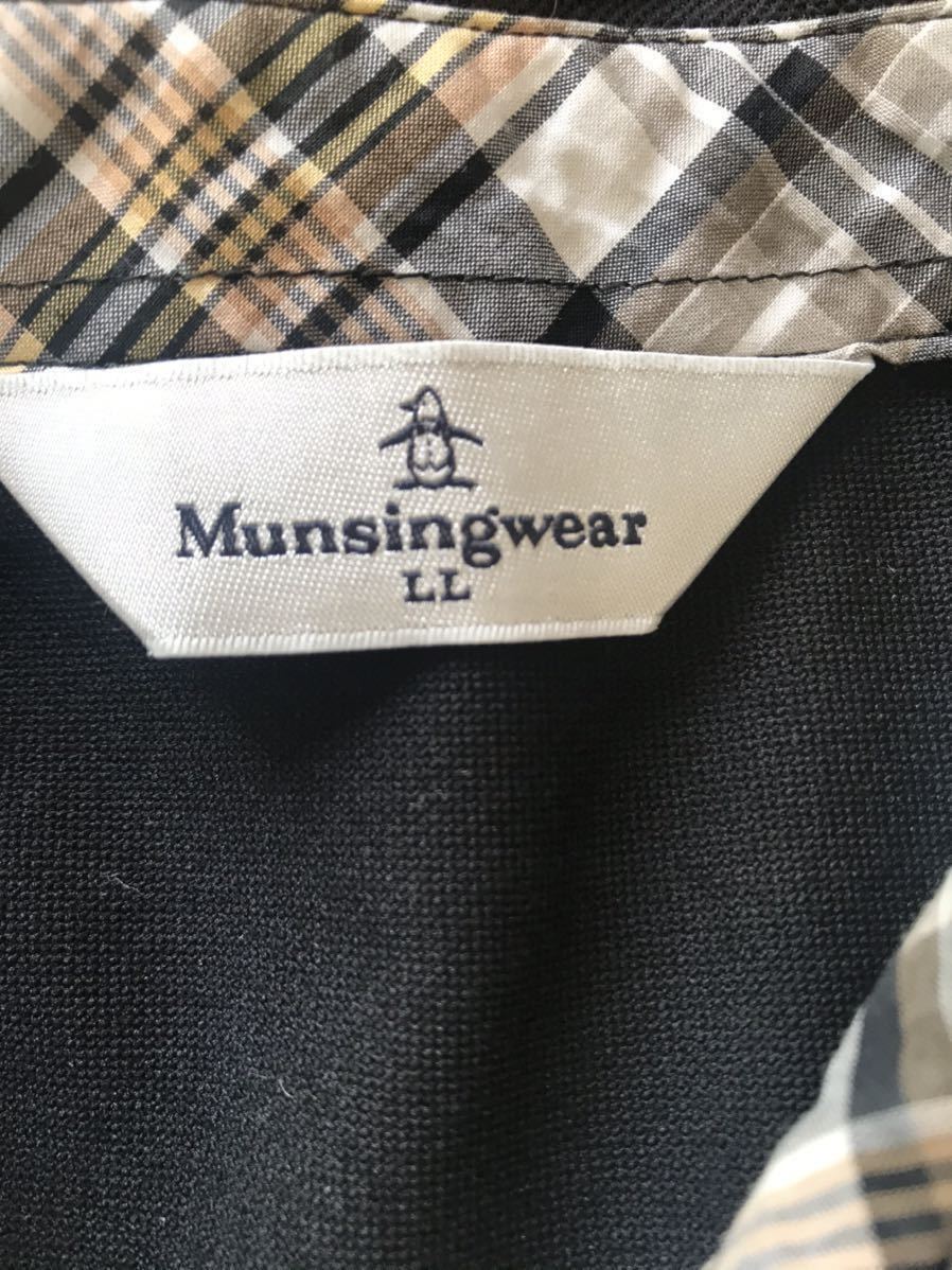 C 美品 Munsingwear マンシングウェア ポロシャツ ゴルフウェア サイズLL 黒 ブラック バイアスチェック スポーツ_画像2
