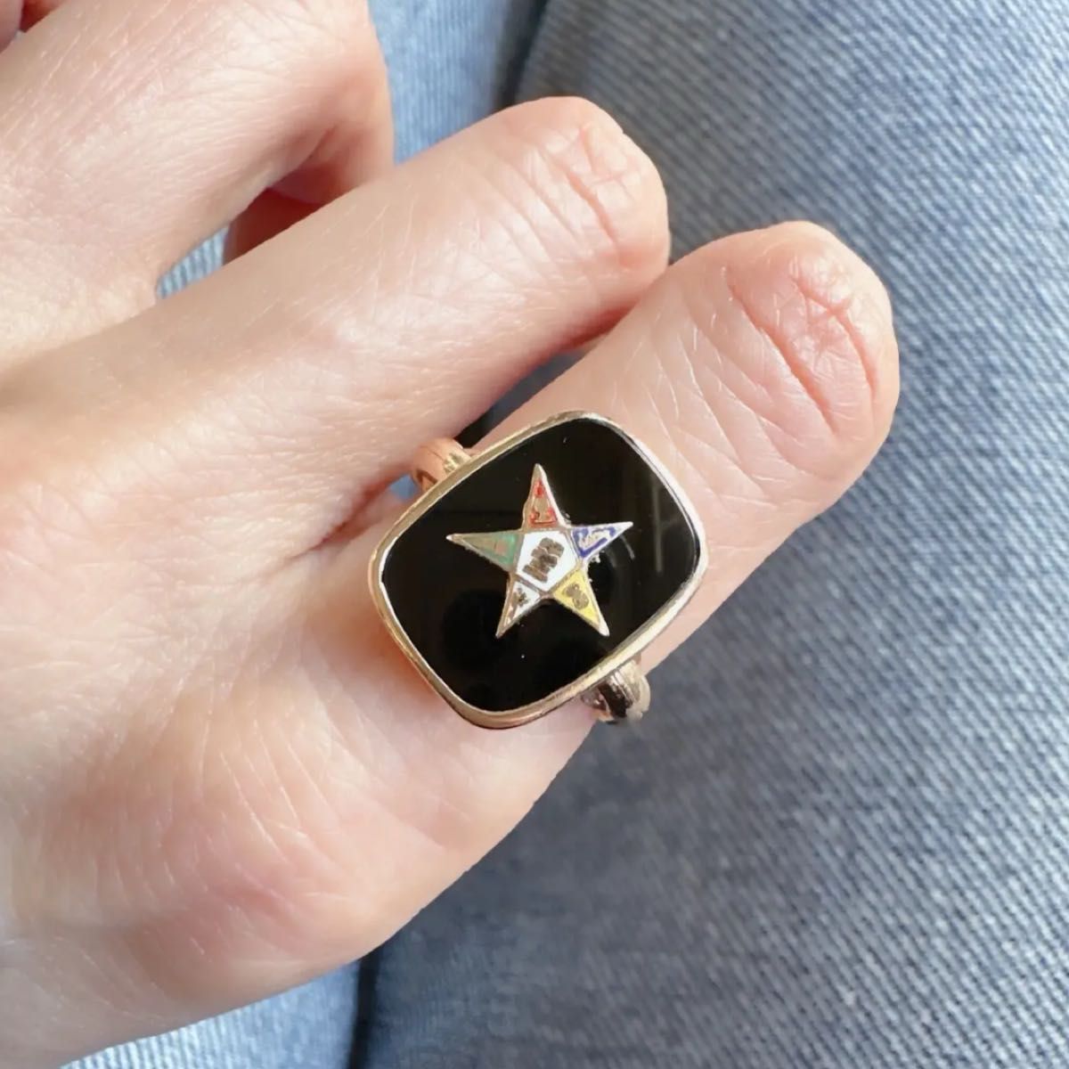 フリーメイソン・イースタン・スターの逆五芒星 オニキス リング フリーメイソン・イースタン・スターの逆五芒星 オニキス リング