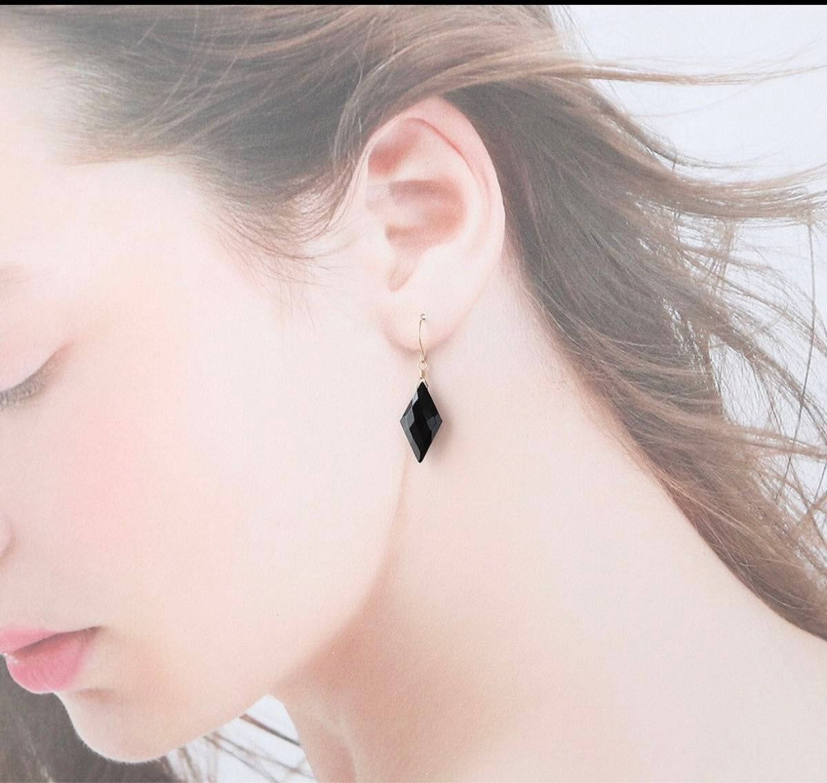 k18金フックピアス】オニキス ダイヤカット 約20×10mm k18金フックピアス】オニキス ダイヤカット 約20×10mm