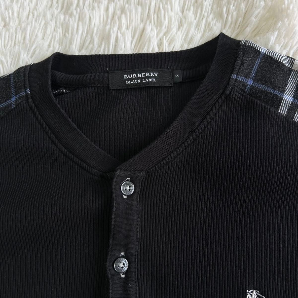BURBERRY BLACK LABEL ヘンリーネック ニット 2 M ロゴ有 BURBERRY BLACK LABEL ヘンリーネック ニット 2 M ロゴ有