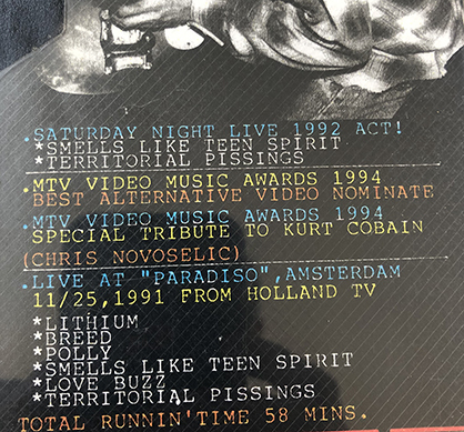 #NIRVANA ultimate beautiful goods IN MEMORY OF KURT 91-94 VHS video LIVE AMSTERDAM 91, MTV AWARDS 92&94, S.N.L 92niruva-na Cart ko bar n
