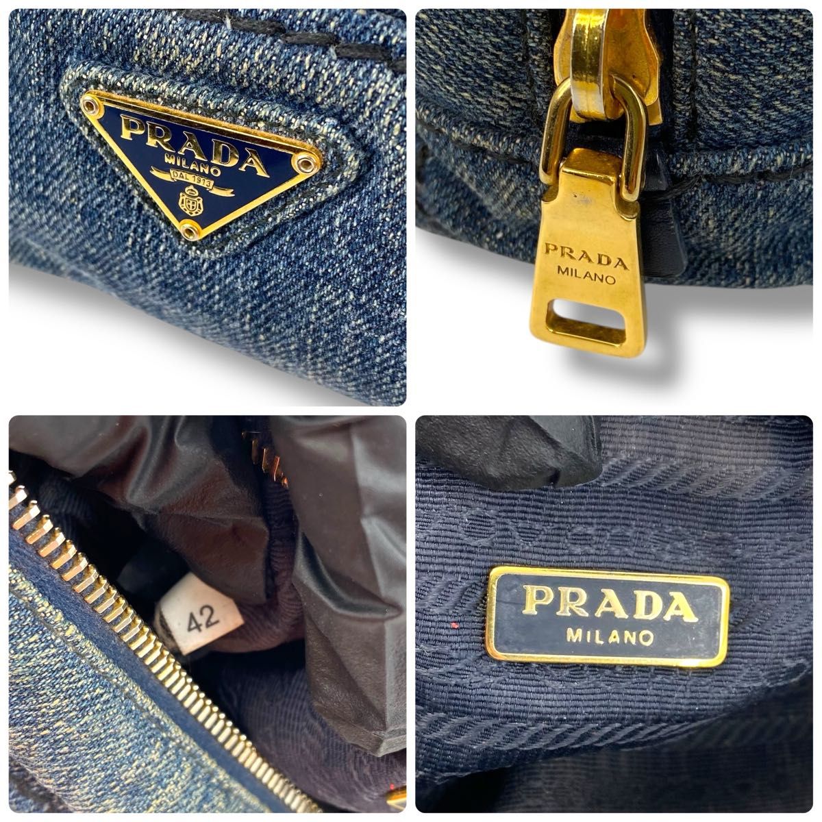 PRADA プラダ デニム ポーチ クラッチバッグ インディゴ 三角 PRADA プラダ デニム ポーチ クラッチバッグ インディゴ 三角