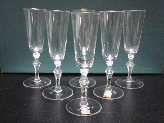 優れた品質 送料込 即決 王侯貴族愛用 モーゼル MOSER シャンパンフルート 6個 ボヘミア (クリスタルガラス/バカラ/サンルイなどが好きな方に) 工芸ガラス