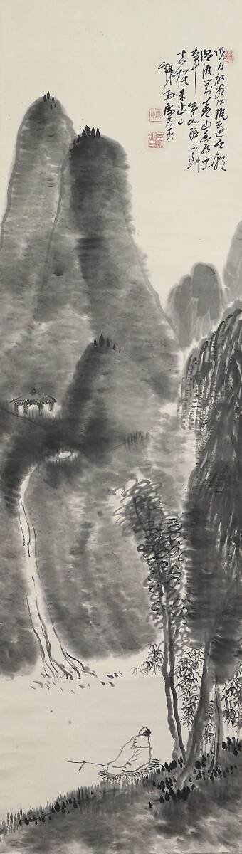 8548□【真作】富岡鉄斎 米法山水 華道人極箱 紙本 肉筆 最後の 8548□【真作】富岡鉄斎 米法山水 華道人極箱 紙本 肉筆 最後の