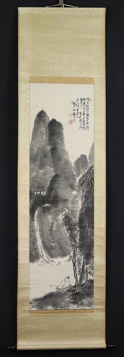 8548□【真作】富岡鉄斎 米法山水 華道人極箱 紙本 肉筆 最後の 8548□【真作】富岡鉄斎 米法山水 華道人極箱 紙本 肉筆 最後の
