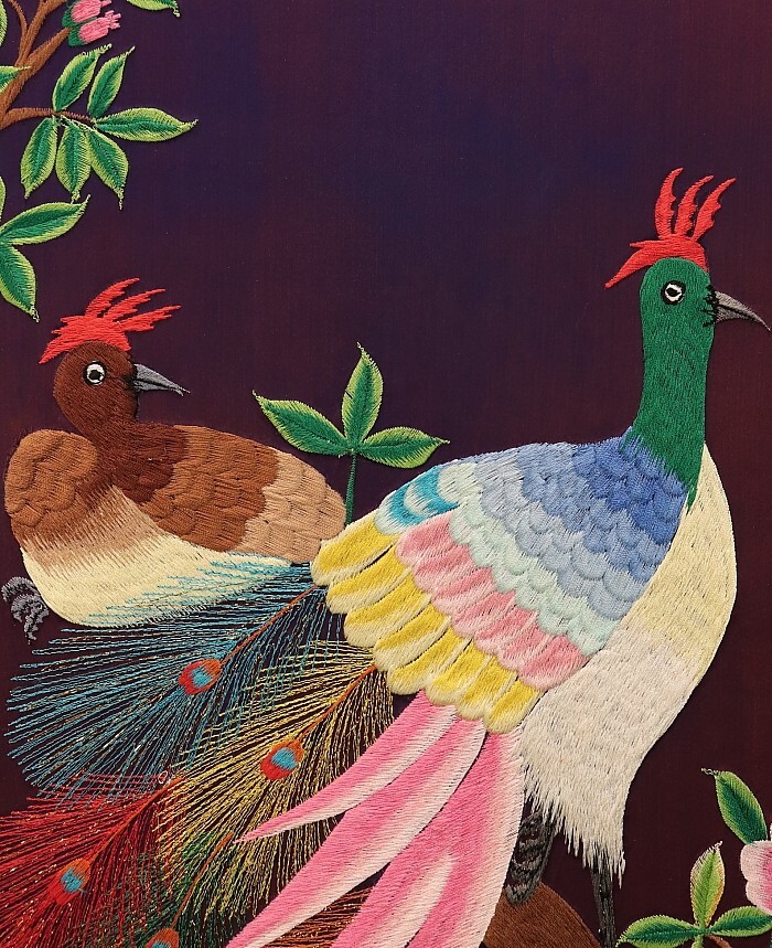 夏セール開催中 MAX80%OFF！ 刺繍 絹本 花鳥図屏風 7269□【真作】 肉筆 朝鮮(花鳥 李朝 絵画