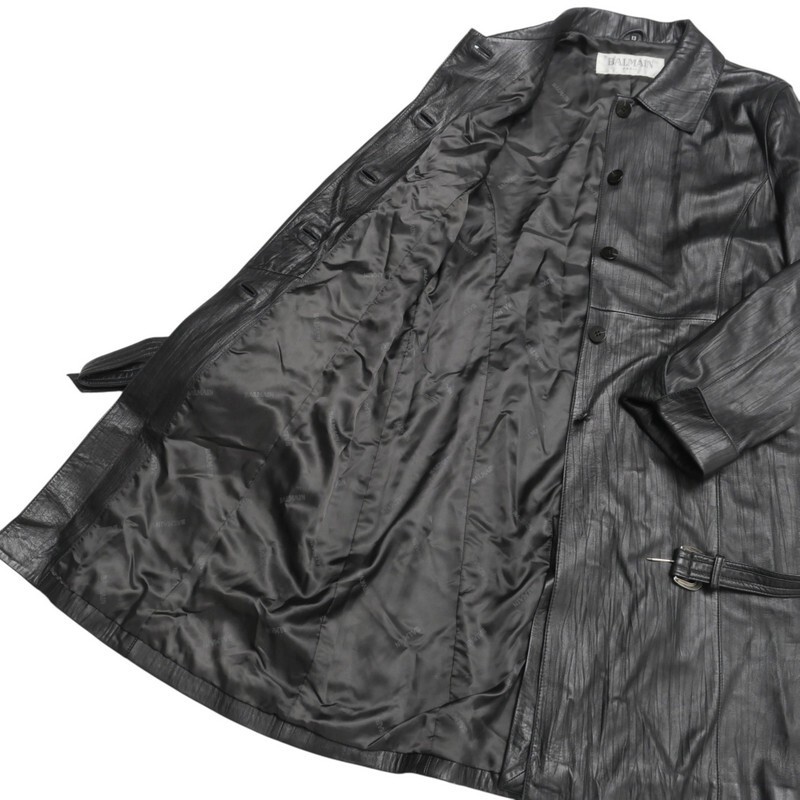 GR3309▽バルマン/BALMAIN*本革/羊革*レザーコート ベルテッド GR3309▽バルマン/BALMAIN*本革/羊革*レザーコート ベルテッド