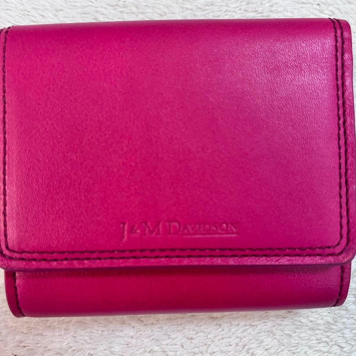 極美品 J&M DAVIDSON レザー 三つ折り財布 コンパクト 赤 レッド 極美品 J&M DAVIDSON レザー 三つ折り財布 コンパクト 赤 レッド