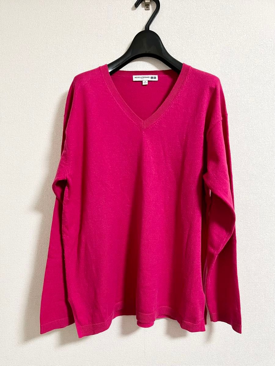 ユニクロ 綿カシミヤ100% Vネックセーター ピンク Mサイズ ユニクロ 綿カシミヤ100% Vネックセーター ピンク Mサイズ