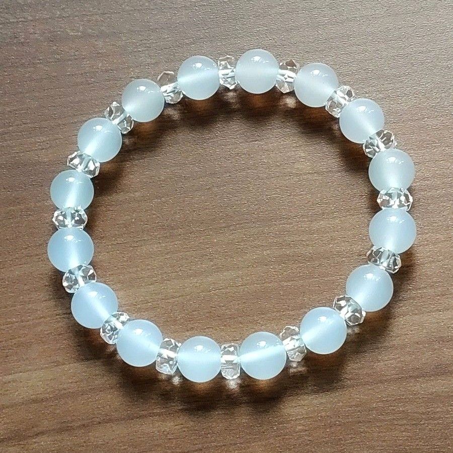 ホワイトカルセドニー 水晶 天然石パワーストーンブレスレット ホワイトカルセドニー 水晶 天然石パワーストーンブレスレット
