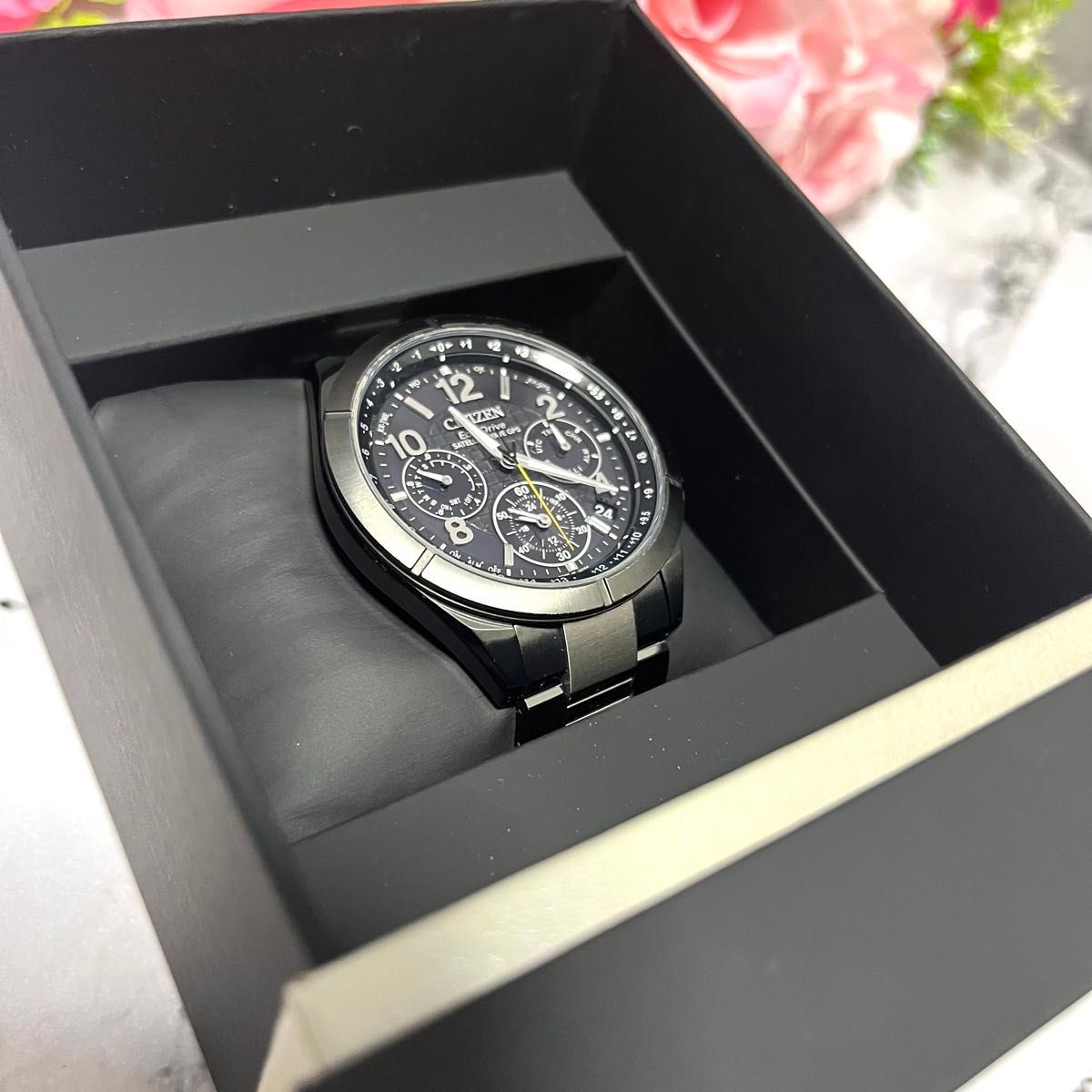 美品】シチズン アテッサ ブラックチタン サテライトウェーブ 美品】シチズン アテッサ ブラックチタン サテライトウェーブ