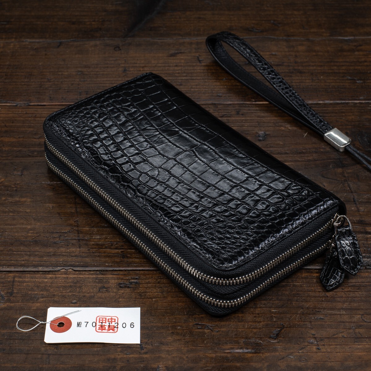 ダブルジップ【実物撮影】新品 一枚革 クロコダイル メンズ 長 ダブルジップ【実物撮影】新品 一枚革 クロコダイル メンズ 長