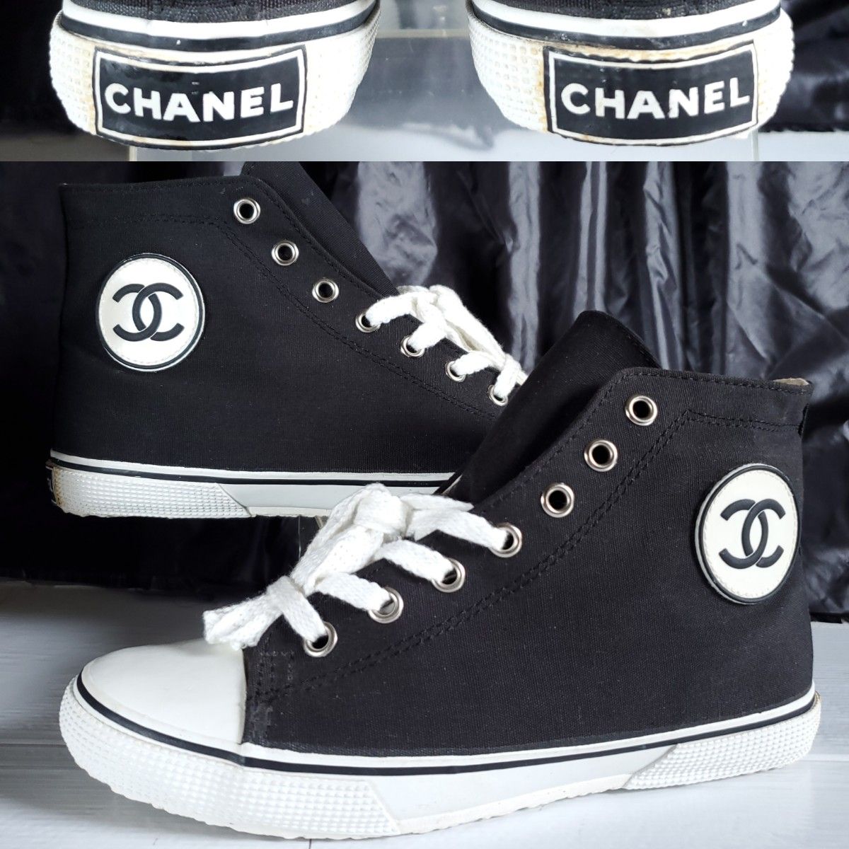 美品 90s CHANEL ココマーク ハイカット キャンバス スニーカー 美品 90s CHANEL ココマーク ハイカット キャンバス スニーカー