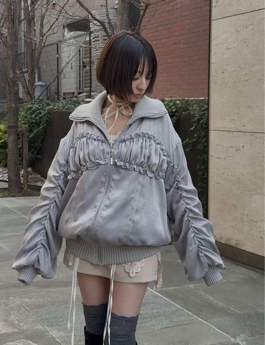 ペリキュール ribbon gather lib blouson 新品未使用 pellicule ribbon gather lib blouson グレー