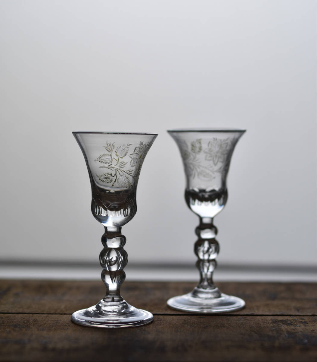 18世紀 手吹きガラスのカット ポートワイングラス / 1700年代・ポルトガル / 古道具 アンティーク 硝子 アペリティフ_画像6