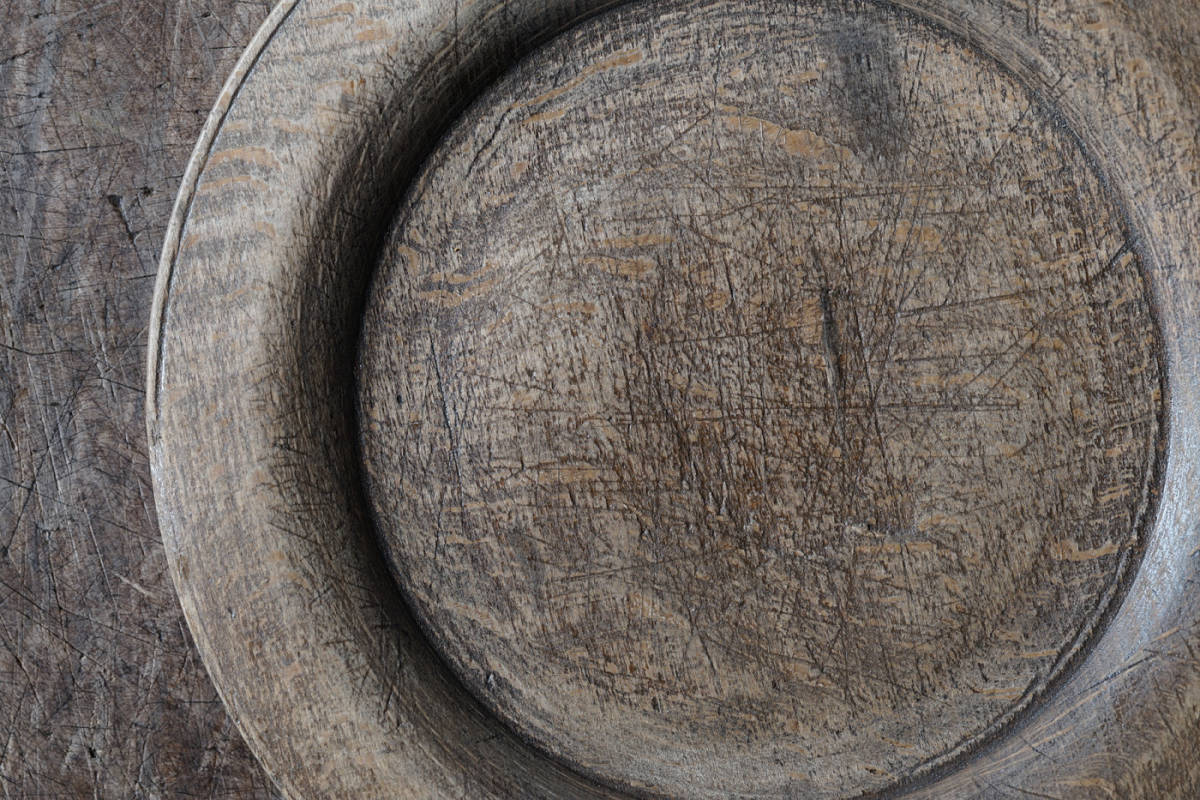 18世紀 1700年代 スウェーデン木皿 Swedish Wooden Round Rim Plate / フォークアート 民芸 オブジェ 古道具 アンティーク 器 03