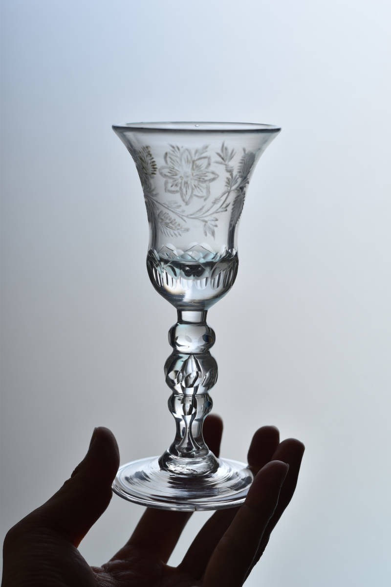 18世紀 手吹きガラスのカット ポートワイングラス / 1700年代・ポルトガル / 古道具 アンティーク 硝子 アペリティフ_画像1