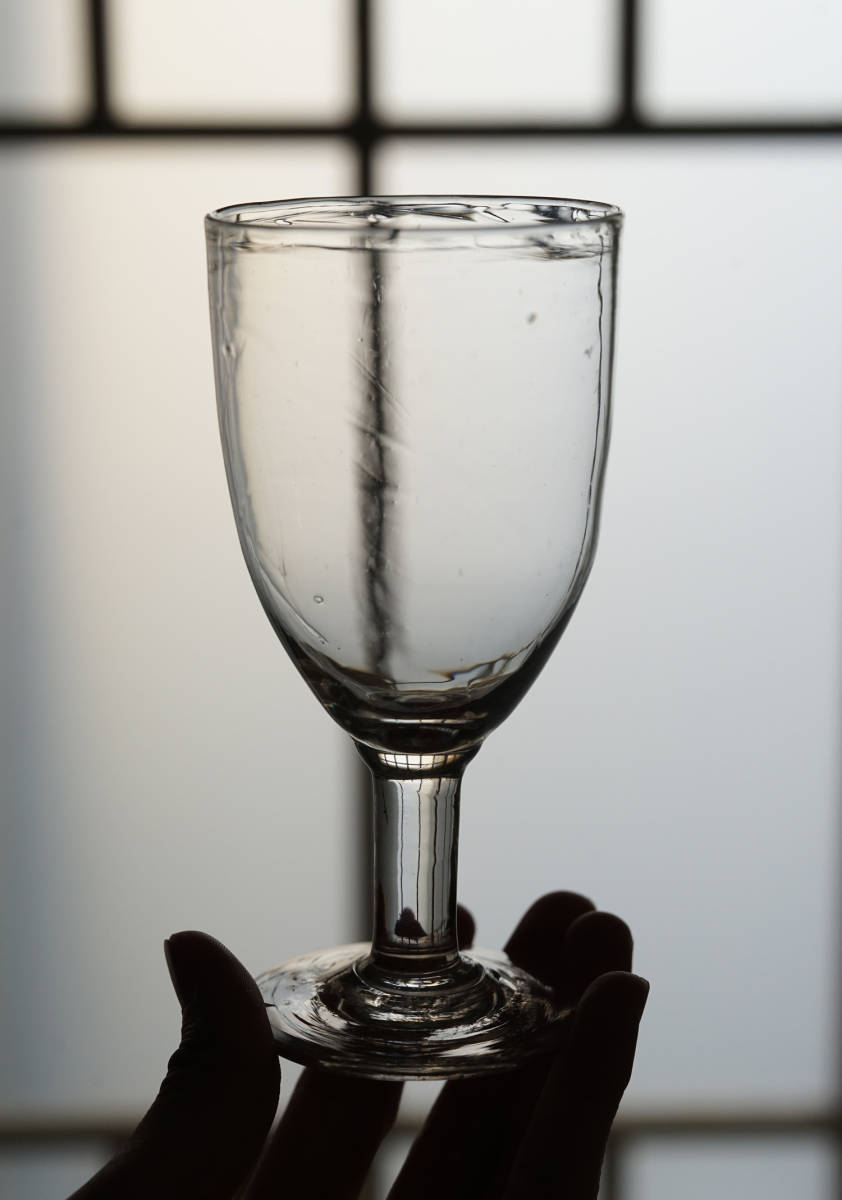 手吹きガラスのゴンドラ型のビストログラス / 19世紀・フランス / アンティーク 古道具 ワイングラス 硝子 D_画像6