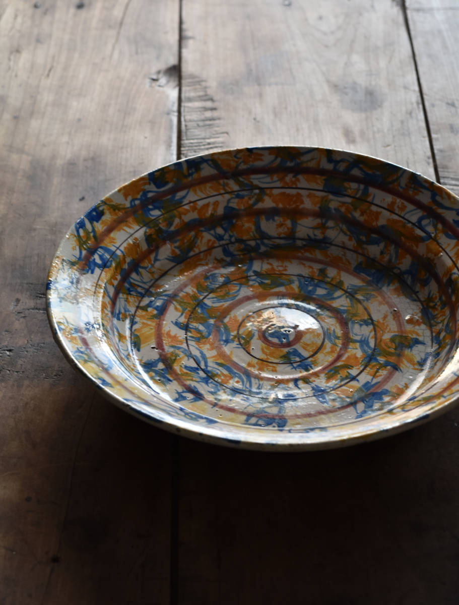 19世紀 古いポルトガルのファイアンス絵付け大皿 / 民陶 古道具 アンティーク