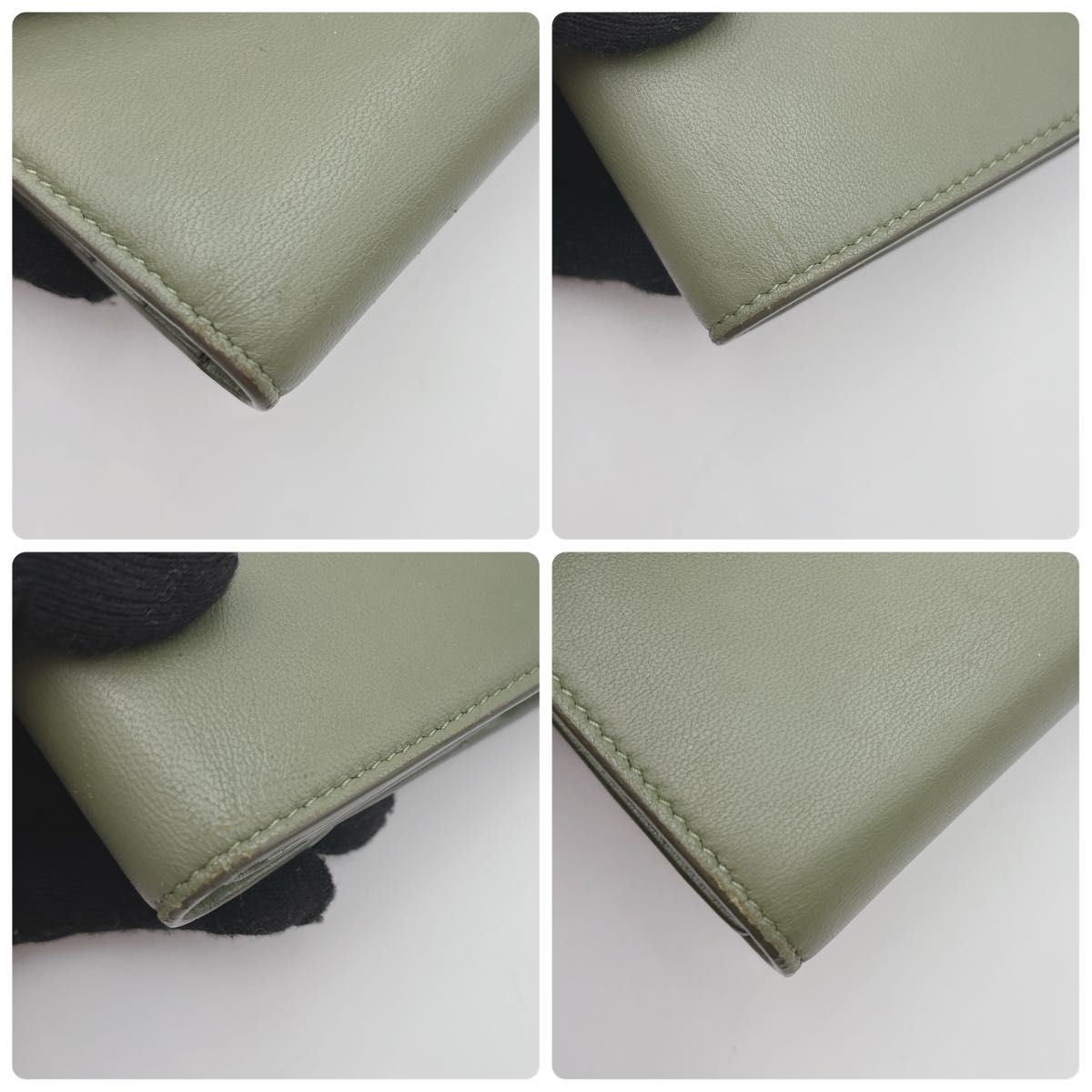 美品】 セリーヌ トリオンフ 三つ折り財布 グリーン CELINE 美品】 セリーヌ トリオンフ 三つ折り財布 グリーン CELINE