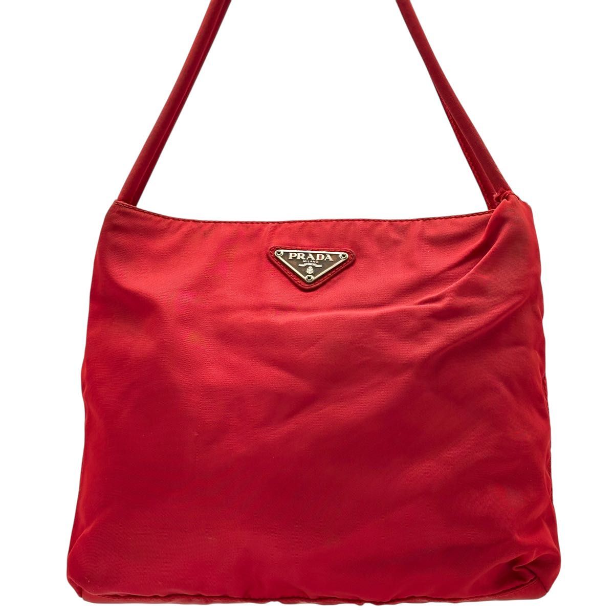 美品】PRADA プラダ テスート トートバッグ 三角プレート 赤 美品】PRADA プラダ テスート トートバッグ 三角プレート 赤