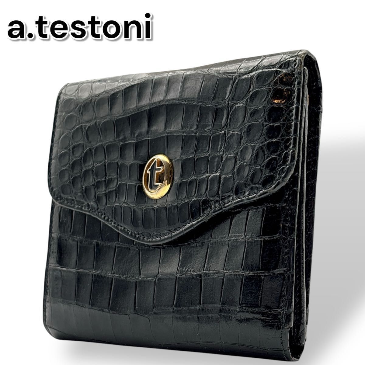 a testoni ア・テストーニ クロコダイル レザー 三つ折り財布 a testoni ア・テストーニ クロコダイル レザー 三つ折り財布