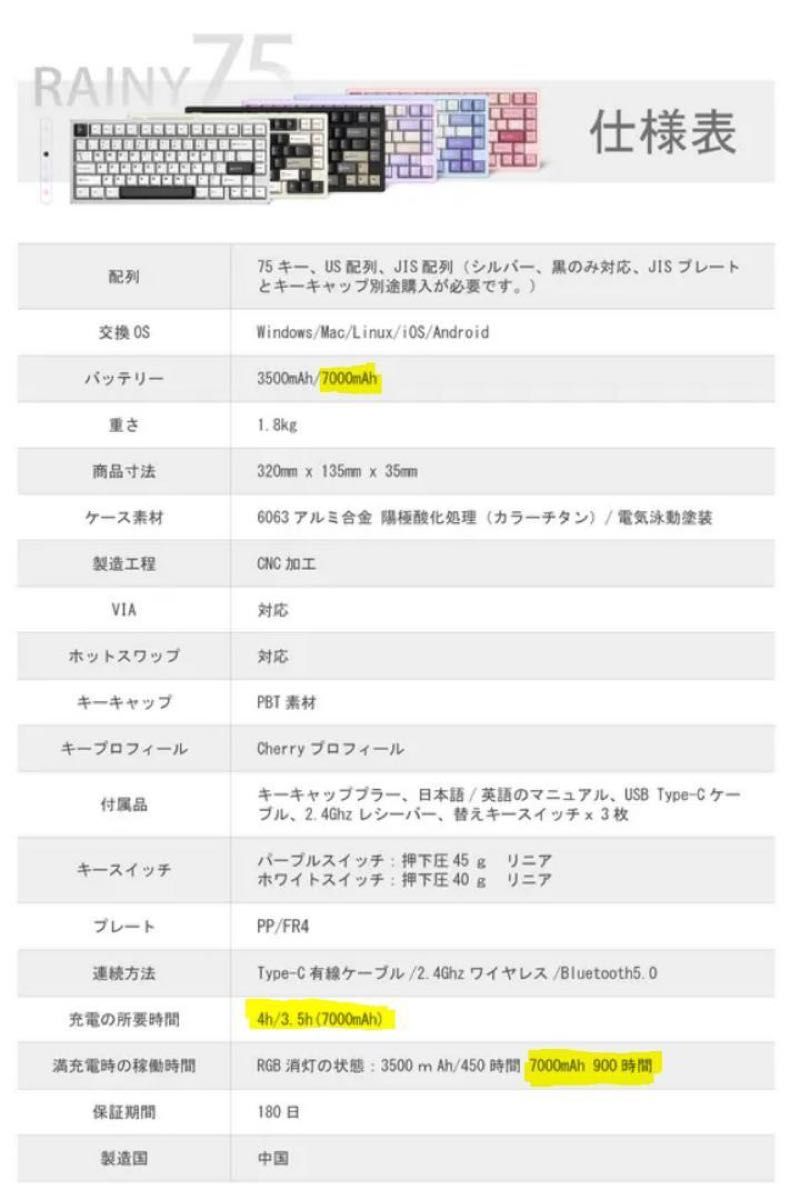 新品・未開封】Rainy75 Pro 限定色 イエロー メカニカル 新品・未開封】Rainy75 Pro 限定色 イエロー メカニカル