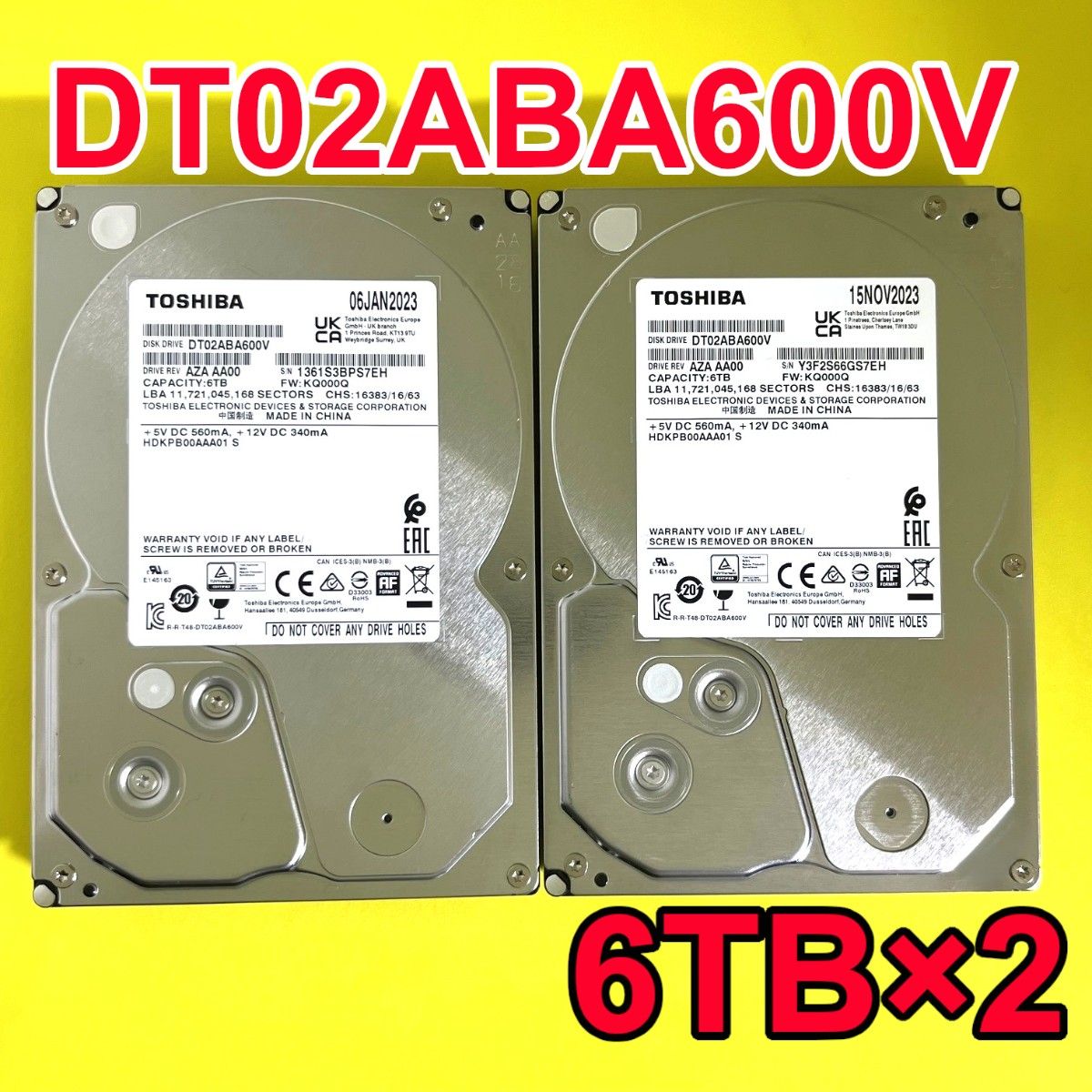 2個セット 6TB DT02ABA600V / TOSHIBA【使用時間 1500h&7074h 2個セット 6TB DT02ABA600V / TOSHIBA【使用時間 1500h&7074h