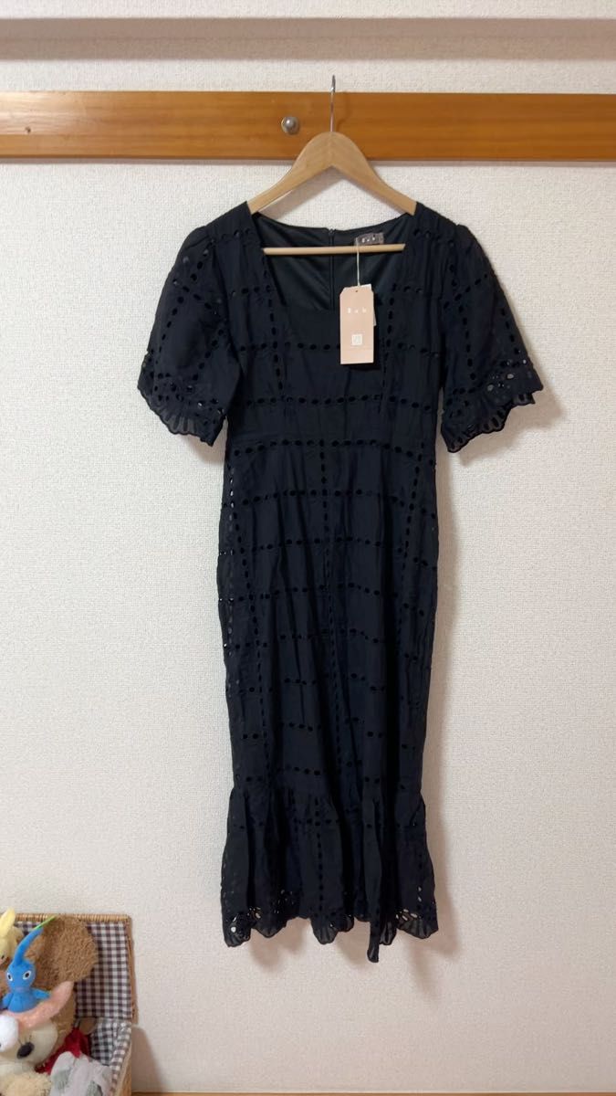 Bab ロングワンピース ブラック マーメイドワンピース新品 裏地付き リネンワンピース 半袖