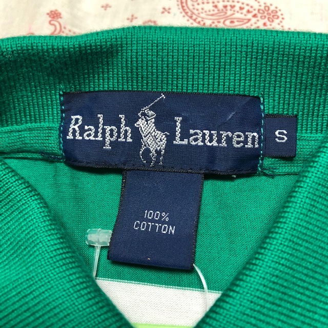 Psh⑪ 米買付 Ralph Laurenラルフローレン ボーダーポロシャツ S ヴィンテージ オールド アメリカ古着