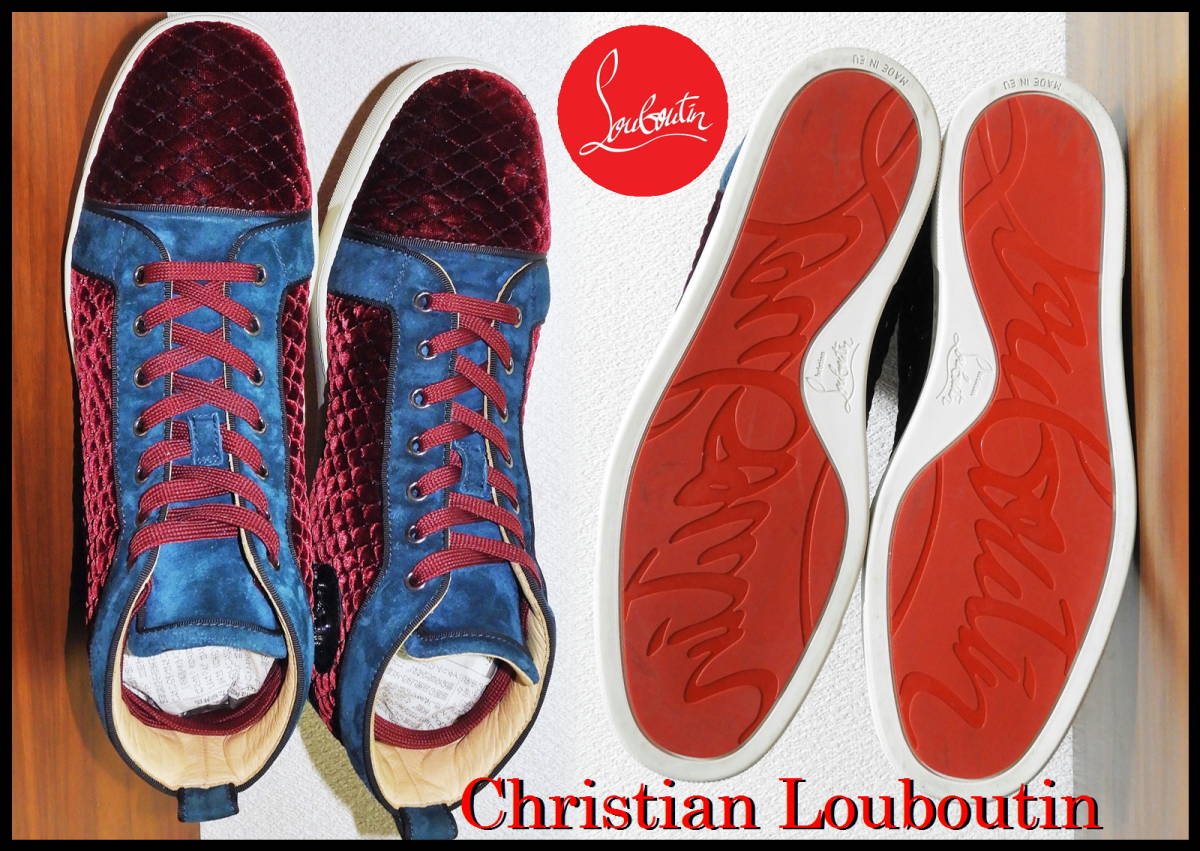 激レア Christian Louboutin ルイススワロ キルティング ベロア 42 メンズ ハイカット スニーカー ベルベット 27.0cm クリスチャンルブタン_画像8