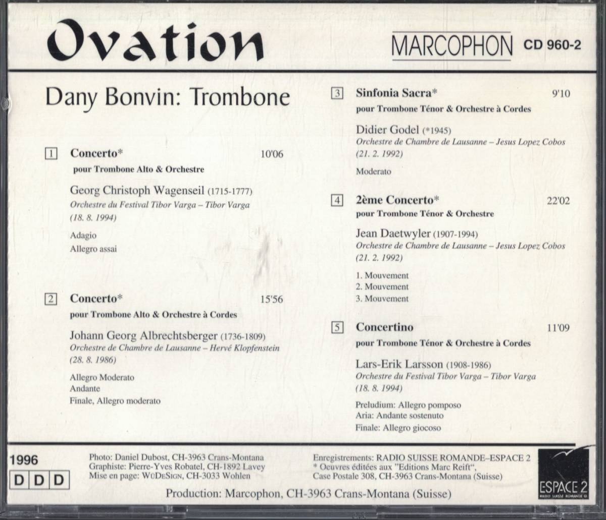 トロンボーンCD] Dany Bonvin - Ovation ダニー・ボンビン