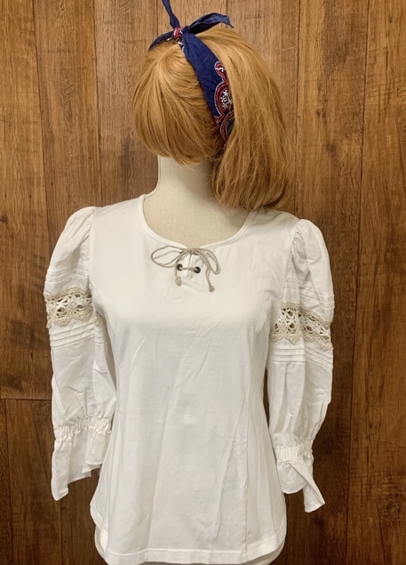 CL93/ Europe Vintage vintage old clothes Austria chiroru white blouse race ga- Lee Lolita dance costume /club723