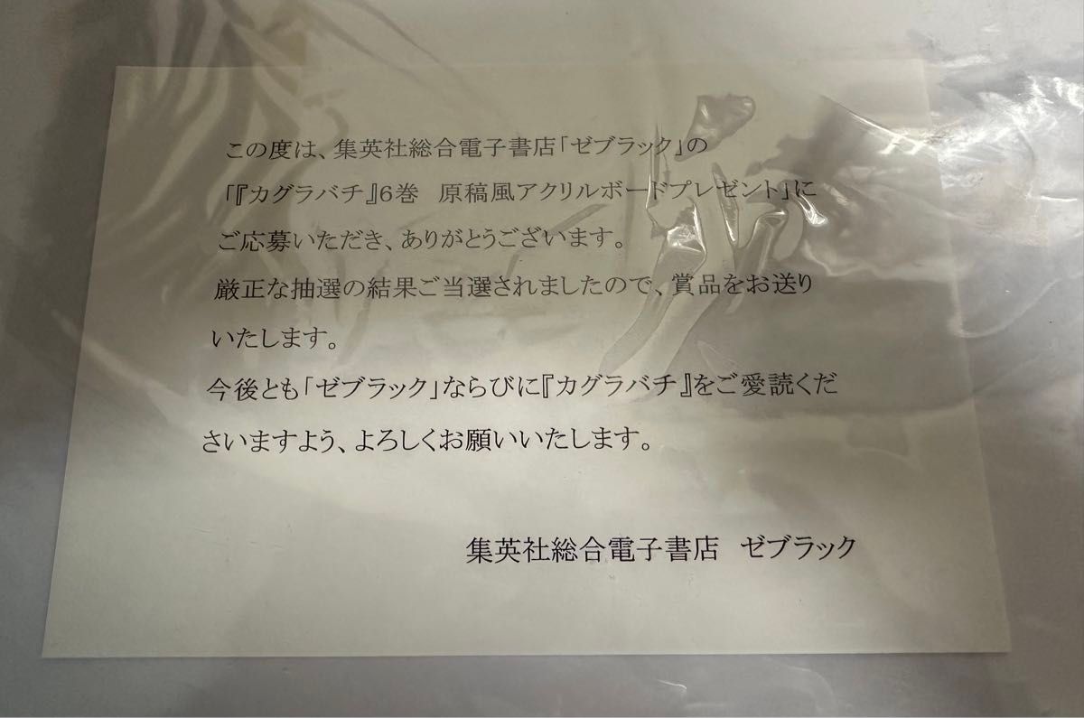カグラバチ】ゼブラック当選品 原稿風アクリルボード 100名限定 カグラバチ】ゼブラック当選品 原稿風アクリルボード 100名限定