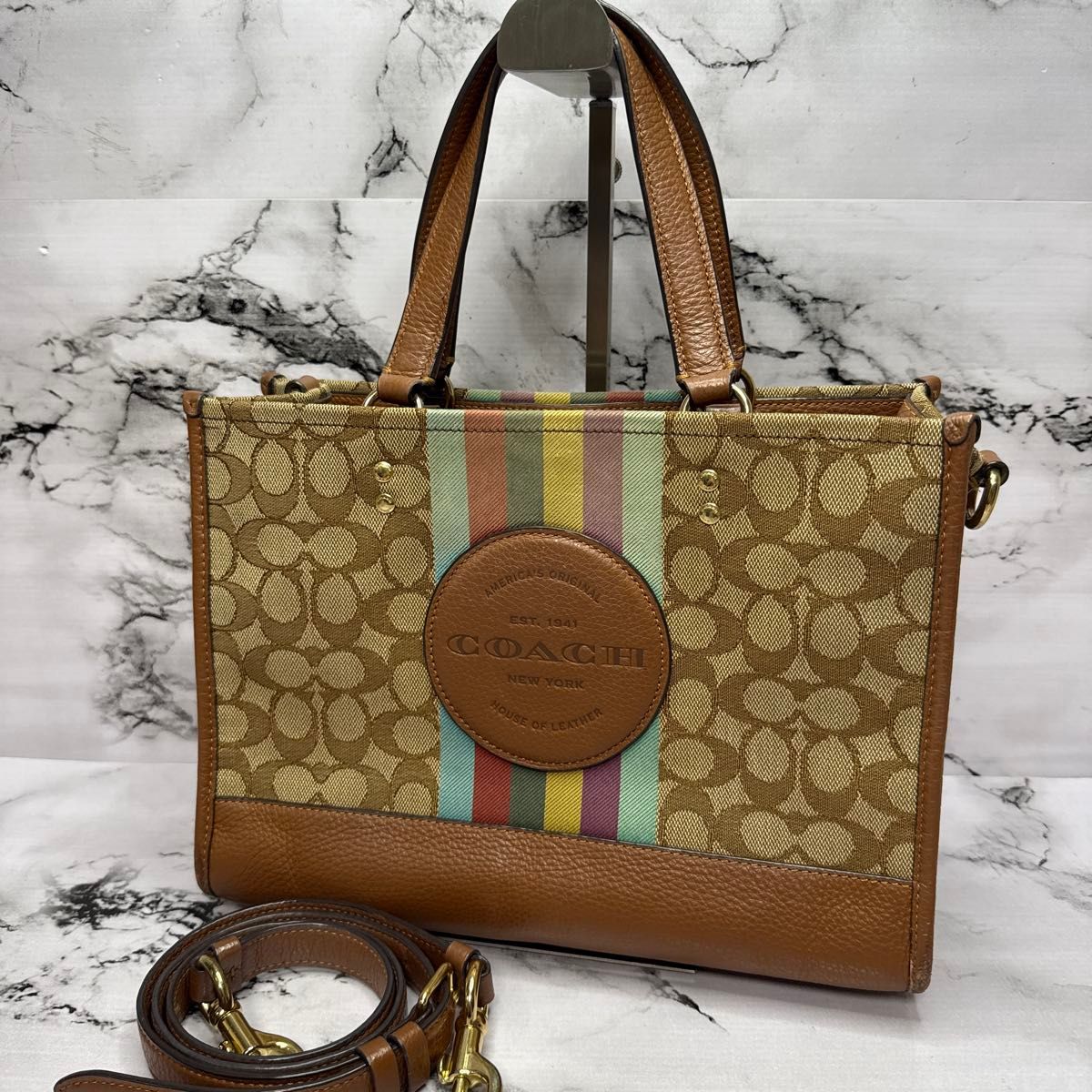 美品)大人気 コーチ デンプシー 人気色 茶シグ 2way シボ革 美品)大人気 コーチ デンプシー 人気色 茶シグ 2way シボ革