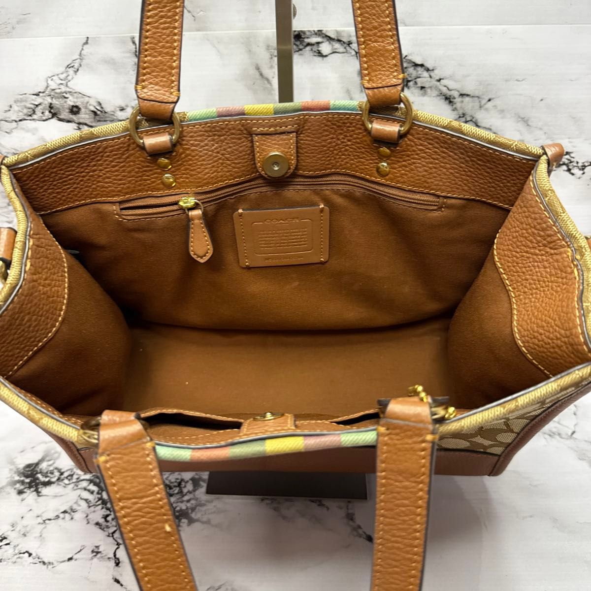 美品)大人気 コーチ デンプシー 人気色 茶シグ 2way シボ革 美品)大人気 コーチ デンプシー 人気色 茶シグ 2way シボ革