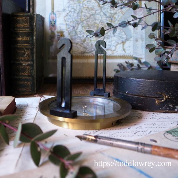【土地の記録、時の記憶】フランス アンティーク 方位磁針 測量コンパス ケース付き◆Antique Surveyors Compass with Felt-lined Case◆ その他