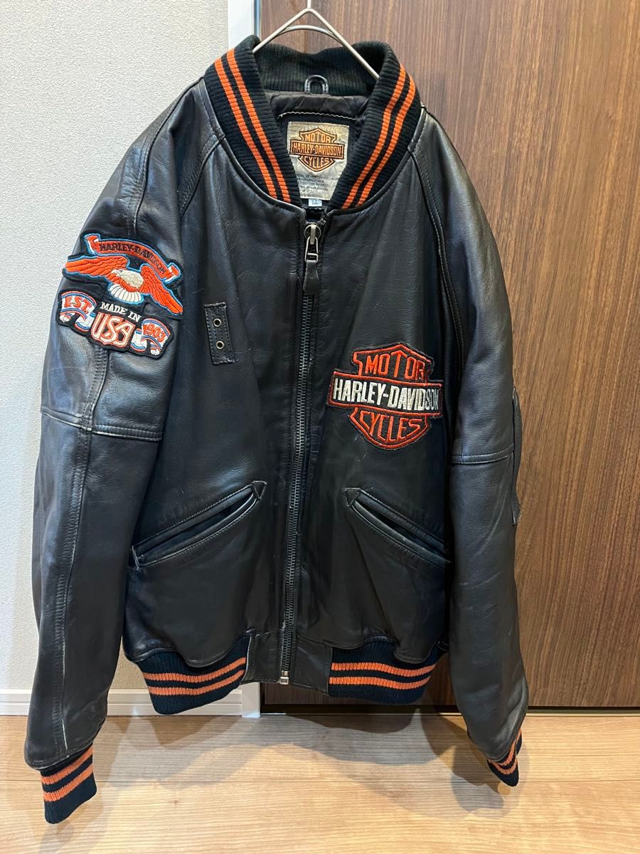希少MA-1タイプ HARLEY-DAVIDSON オールレザースタジャン XL 希少MA-1タイプ HARLEY-DAVIDSON オールレザースタジャン XL