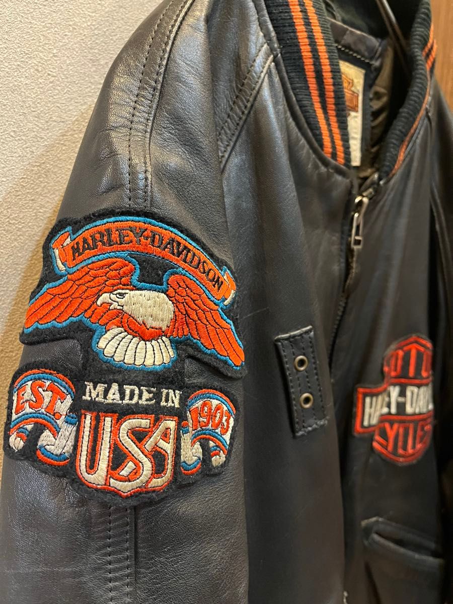 希少MA-1タイプ HARLEY-DAVIDSON オールレザースタジャン XL 希少MA-1タイプ HARLEY-DAVIDSON オールレザースタジャン XL