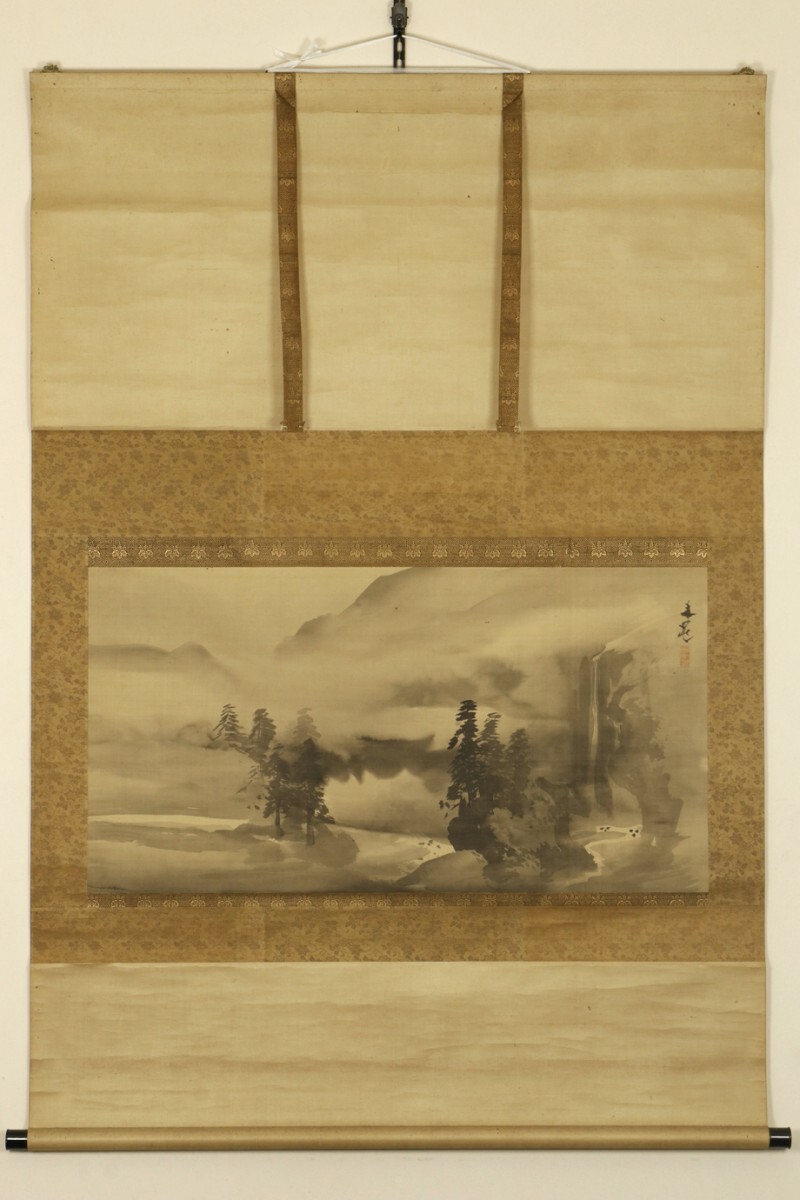 真作】掛軸「谷文晁 雨中山水図 大幅」文政7年63歳 江戸後期 真作】掛軸「谷文晁 雨中山水図 大幅」文政7年63歳 江戸後期