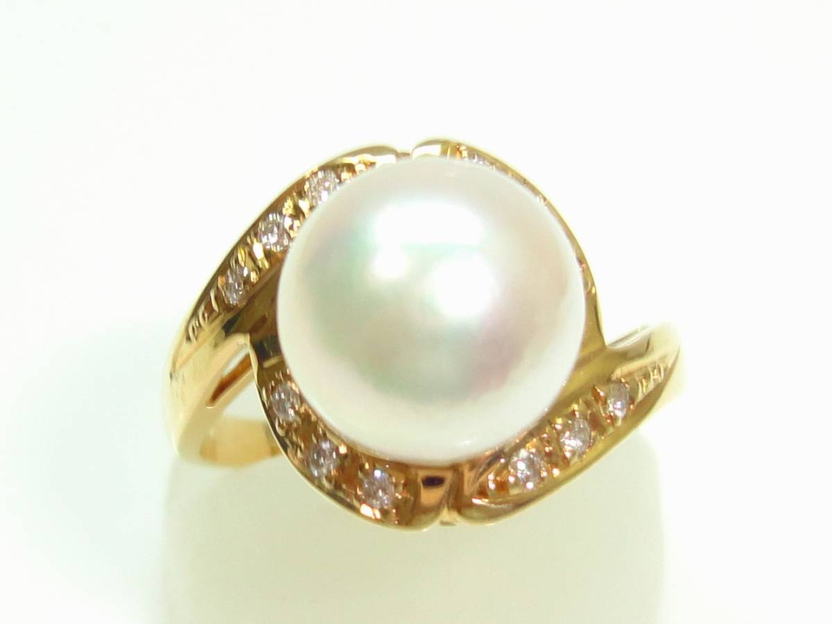 ◆Ｋ１８アコヤ本真珠、ダイヤリング　9,0ミリ【新品】◆◆創業56周年！◆◆税込み超特価【送料無料】♪♪