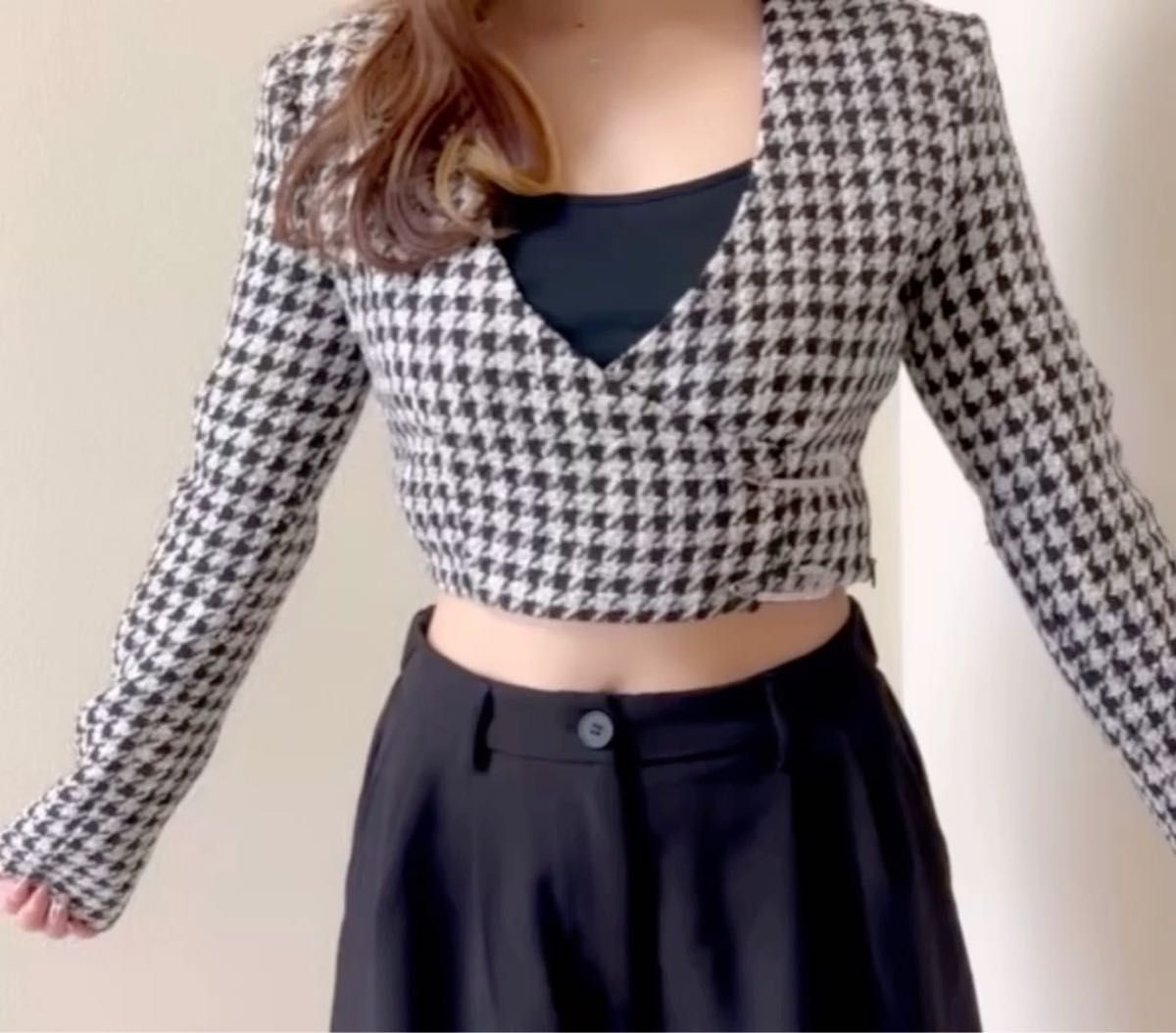 ZARA トップス 千鳥柄 ホワイト ブラック ジャケット