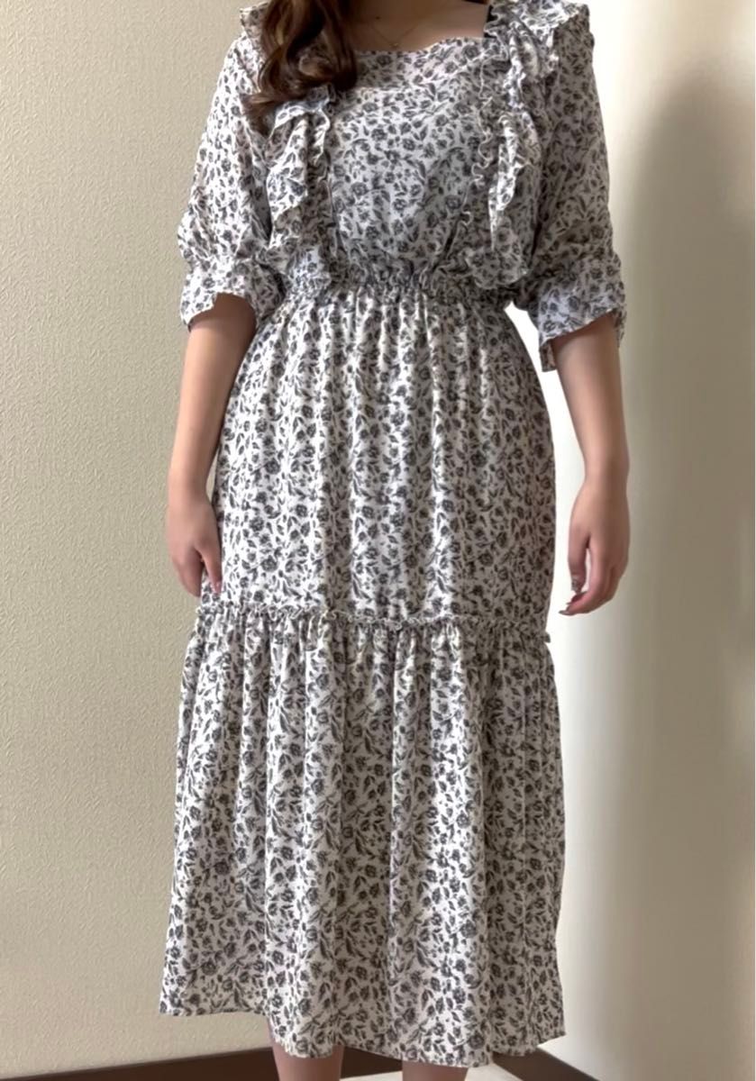 花柄 ワンピース 七分丈 半袖